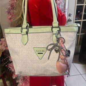 GUESS Cream and Mint Green Tote Bag